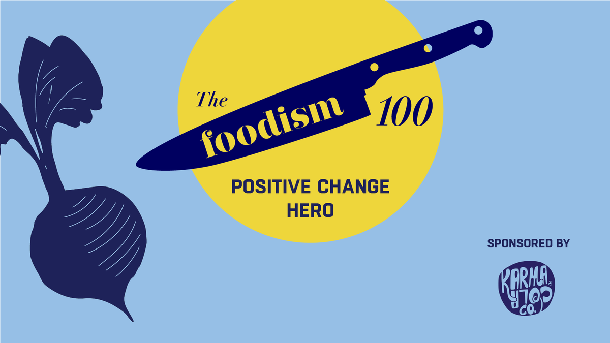 FoodismUK's tweet photo. The #PositiveChangeHero award – sponsored by @KarmaColaUK – is designed to highlight individuals working in any sector of sustainable and ethical food and drink who's helping to drive the movement forward. #Foodism100 https://t.co/YrJw3GGvZb https://t.co/hdb9xY1zGH