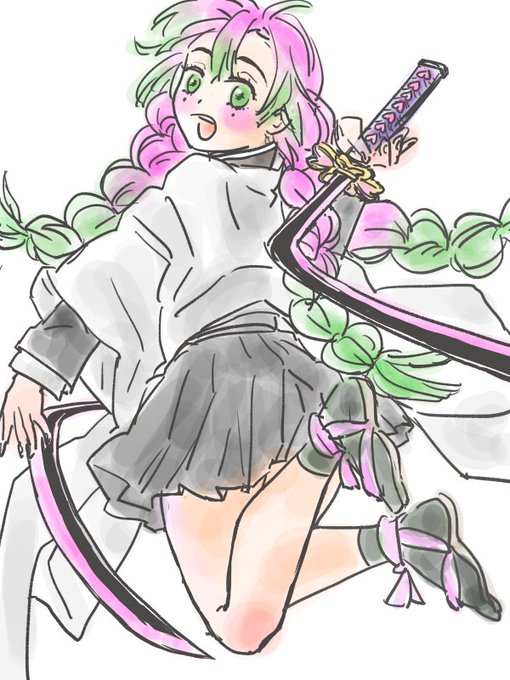 あけおさんがTwitterに投稿した甘露寺蜜璃(鬼滅の刃)のイラスト。