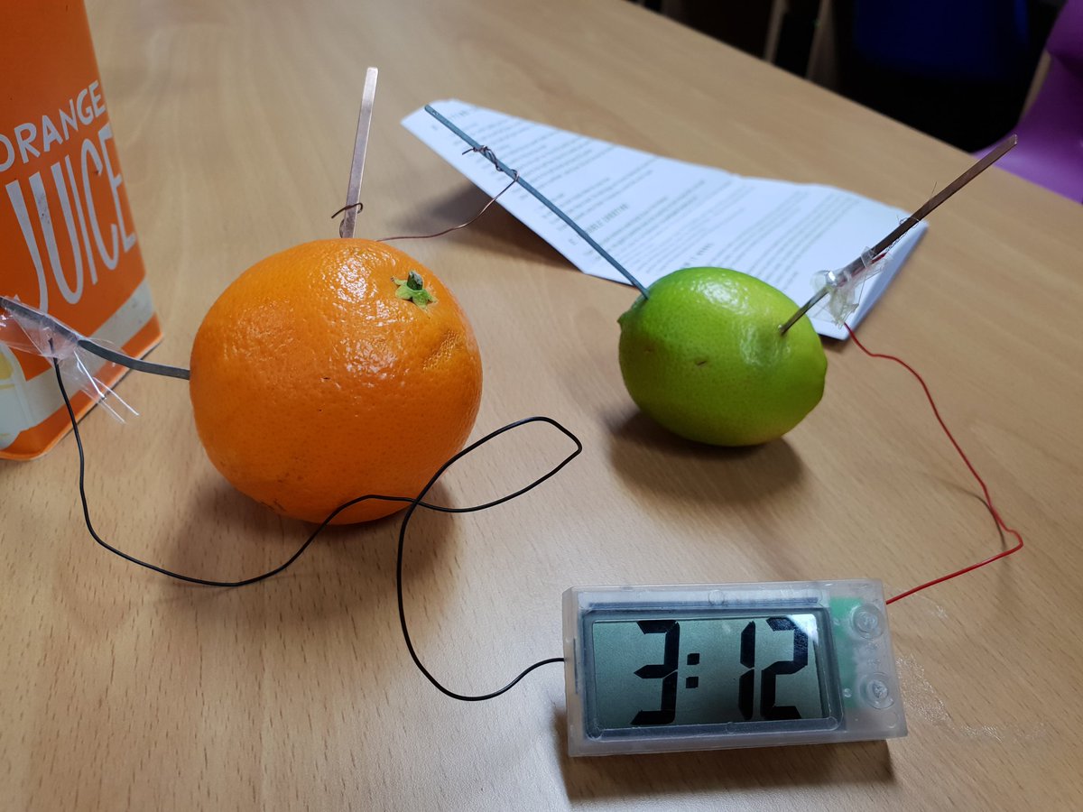 Having a great time with the Y6 children at Mount Primary School Wallasey exploring electricity. Currently making batteries out of oranges, limes and potatoes to power clocks!