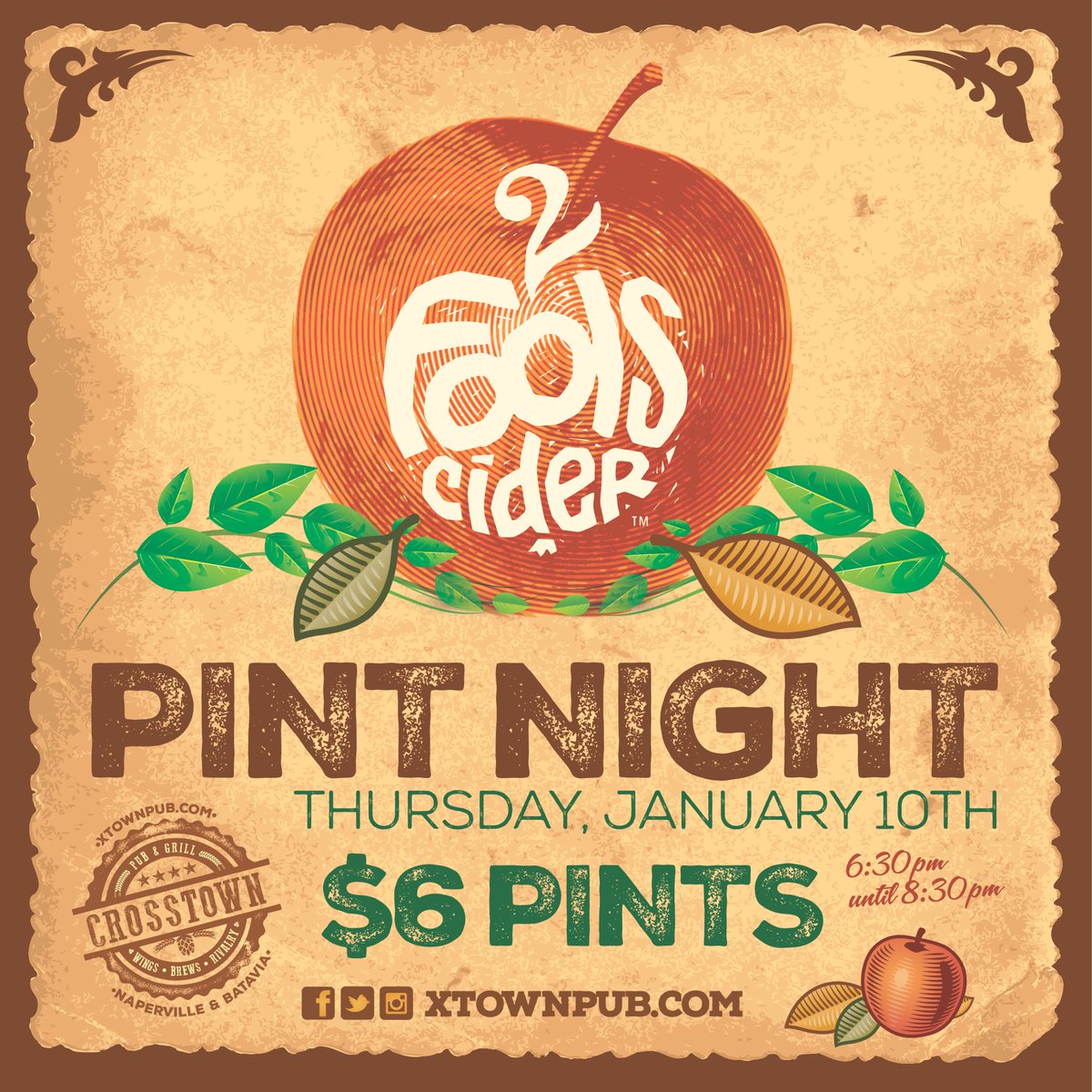 CrosstownBatavi's tweet image. Join us at Crosstown tonight with 2 Fools Cider for KEEP THE PINT NIGHT! 6:30pm-8:30pm Tasting &amp;amp; Glass Giveaway!!! #PintNight #TwoFoolsCider #CrosstownPub #DrinkLocal #SupportLocal #Tasty #WingsBrewsRivalry #ColdPints #Batavia #Naperville @xtown_batavia @crosstownpub_naper