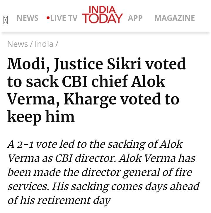 SirJadeja's tweet photo. Panel had 3 members:PM Modi, Kharge (from Congress) &amp; Supreme Court Justice AK Sikri. 

Even Justice Sikri voted for sacking of Alok Verma coz he found prima facie evidence of misconduct.

But these Presstitutes won't tell you that coz it doesn't suit their agenda. #CBIBossSacked https://t.co/lTvpeLIzxO