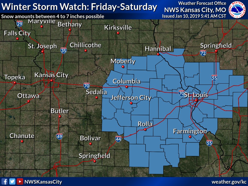 Good morning, confidence has increased and it's looking likely we're going to have a good chance of #snow Friday night into Saturday. Plan accordingly if you're planning on traveling, especially late Friday or early Saturday, and watch for forecast updates! #mowx #kswx #KC