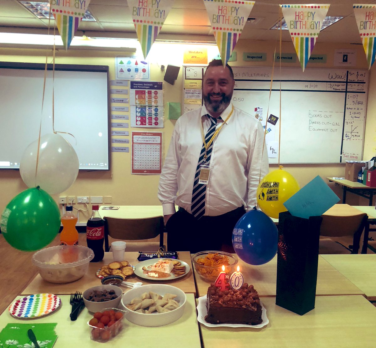 Birthday Celebrations in maths today celebrating Mr. Normansell’s special day! 🎉🎈🎊🎁