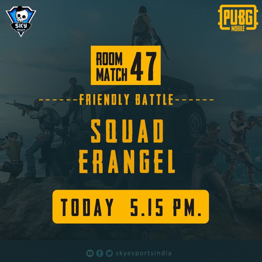 skyesportsintl's tweet photo. Match 47 : @skyesportsindia
Squad | Erangel
Room I’d : 89969
Password : 567
#Roommatch #FriendlyBattle https://t.co/h7oezDZ41a