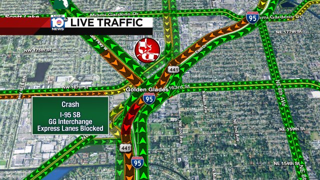 CRASH: I-95 SB & GG Interchange. Express lanes are closed. Expect delays in the area. #TRAFFIC https://t.co/xwGsehEW5M