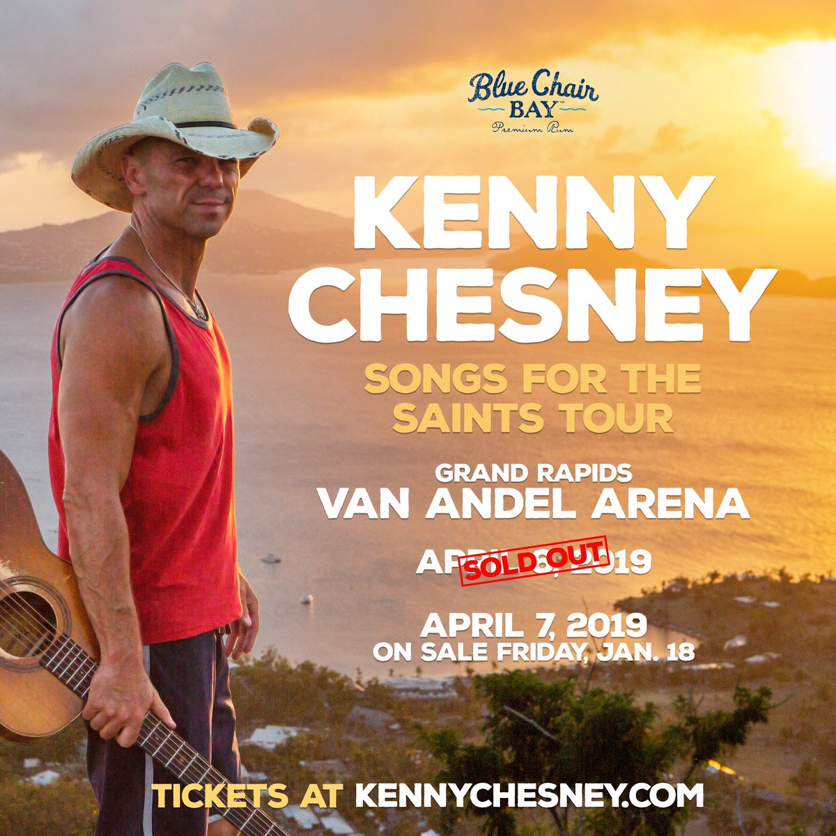 kennychesney's tweet photo. Can’t wait to feel your energy @noshoesnation. We're adding a second show on 4/7 at @VanAndelArena in Grand Rapids, MI. Presales start Friday. Public onsale Jan 18. #songsforthesaintstour https://t.co/io1dM9jMEm