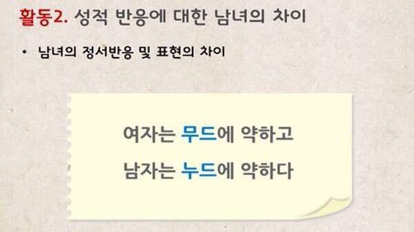 SCMT_project's tweet photo. [기사] 교육부의 6억짜리 '성교육 표준안', 국제적 망신 당해
https://t.co/sP6KSkJjzc

교육부(@our_moe)가 예산 6억 원을 들여 마련한 '성교육 표준안'은
'여자는 무드에 약하고 남자는 누드에 약하다'라는 내용이 적혀있었다.
영국의 일간지 <가디언>은 이를 "뻔뻔한 성차별주의자"라 비판했다. https://t.co/aFlL27SGfV