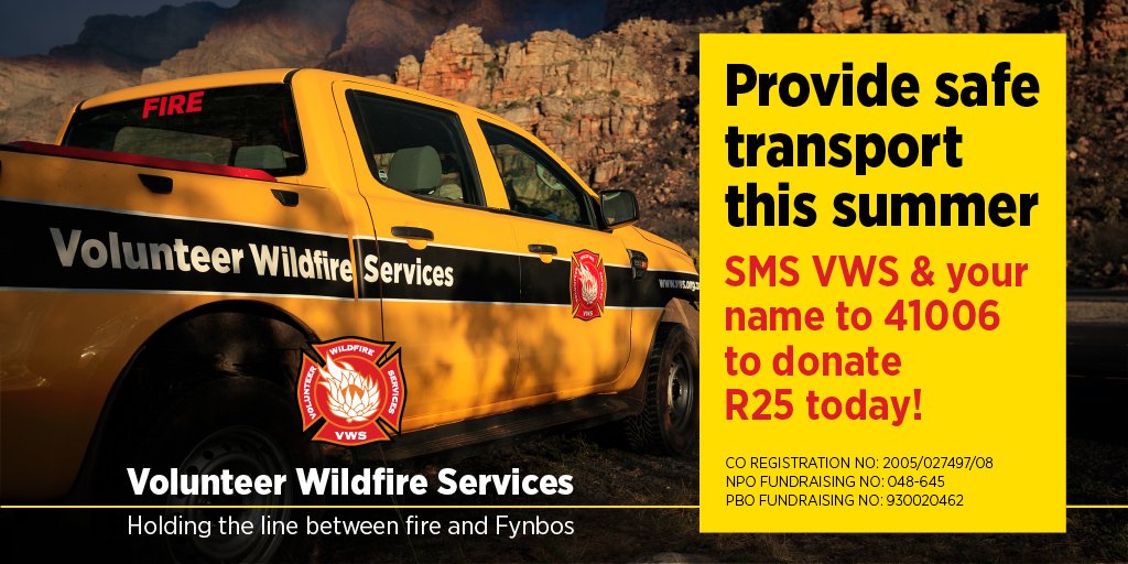 vwsfires's tweet photo. #Didyouknow our crews are called to assist as far afield as #Cedarberg & & #Knysna? SMS “VWS” with your name to 41006 to donate R25. Your donation will help us keep our #firevehicles in shape, deploying our crews safely to &from the fireline. https://t.co/PH2GLtURUK for SDS info. https://t.co/qiRrqglQd0
