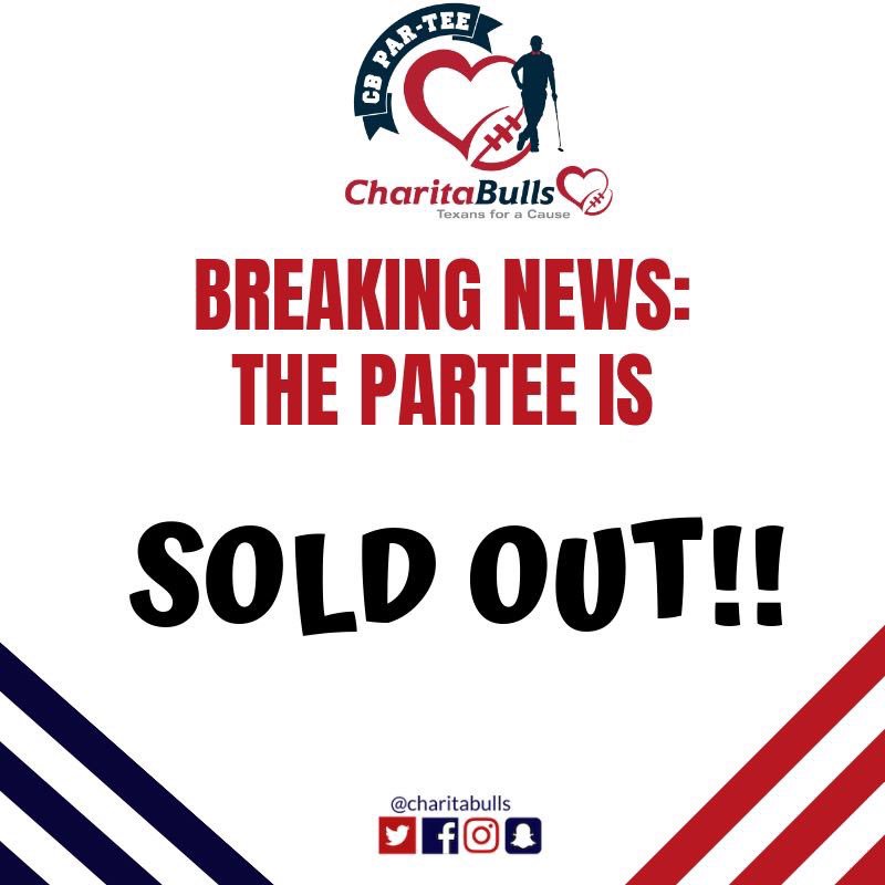 CharitaBulls's tweet photo. We are thrilled to announce we have sold out the #CBParTee in only 8 DAYS! Wowza!
Huge thank you to our partners and Task Force for knocking it out of the park this year.
Now let’s ParTee May 6th w/ @DeAndreHopkins & friends! https://t.co/ARtB0DqDbH