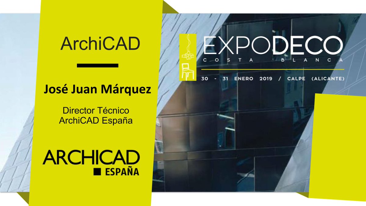 ac_espana's tweet image. Hoy os traemos la ponencia que realizará José Juan Márquez, Director Técnico de Archicad España en #ExpoDeco2019. 
Nos hablará de #ARCHICAD, el software más novedoso para el mundo de la #arquitectura y del #interiorismo.  No te puedes perder esta ponencia!