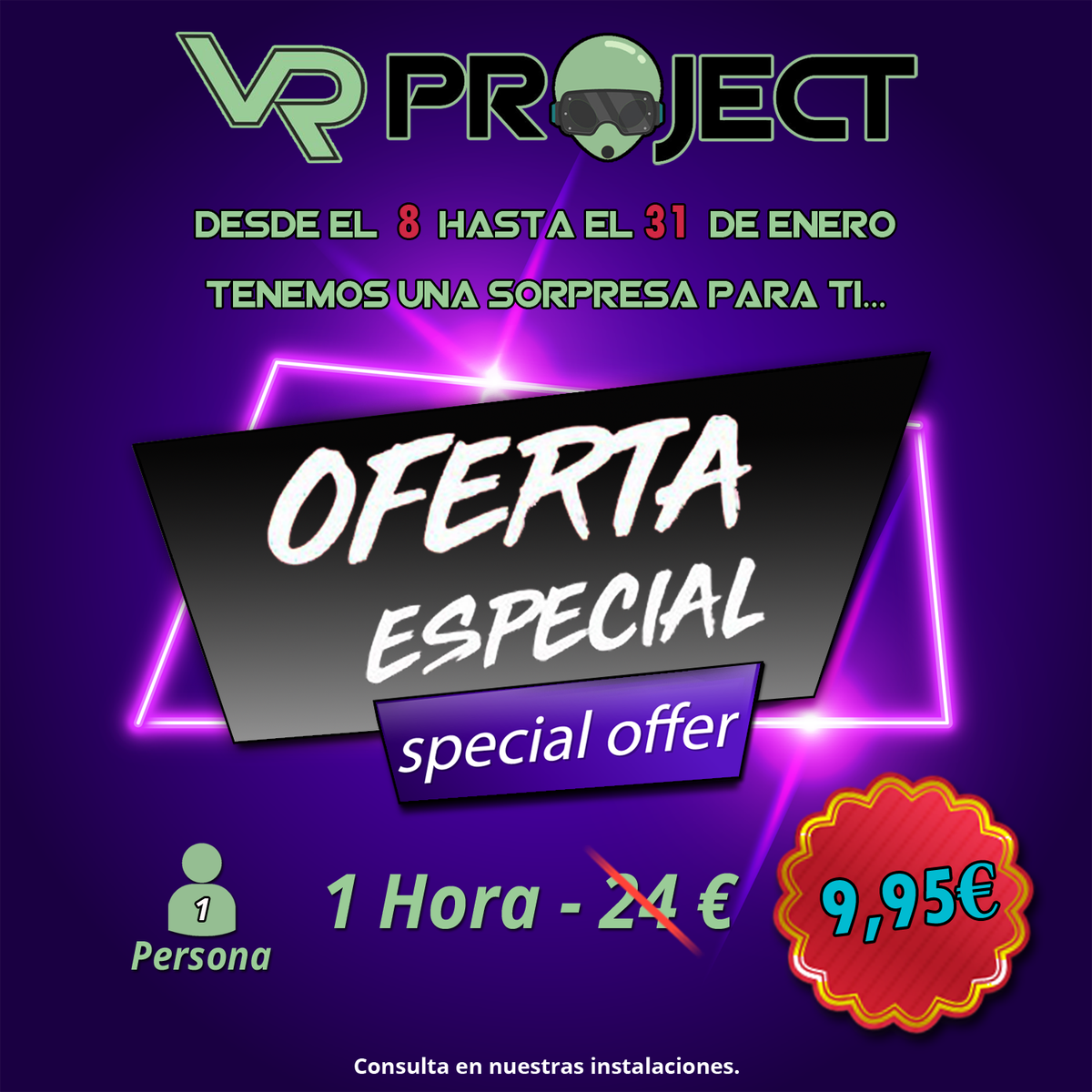 VRProject_es's tweet image. ¿Aun no has reservado? Aprovecha las #rebajas2019 de #Enero y disfruta de la Realidad Virtual en #VRProject