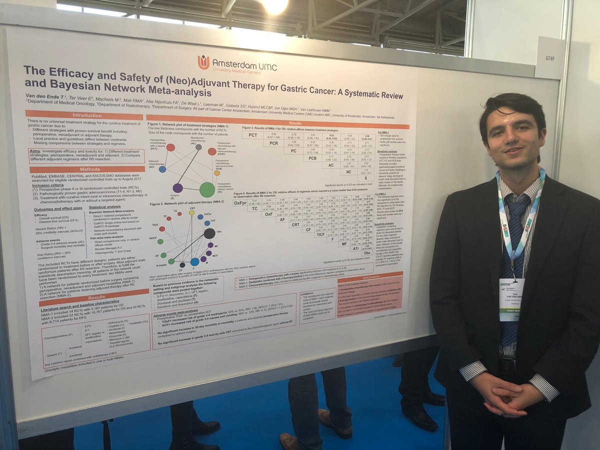 DUCG_official's tweet photo. #TBT Collega Tom van den Ende #AUMC at #ESMO met resultaten van een netwerk meta-analyse over de doeltreffendheid en veiligheid van neo(adjuvante) therapie bij maagkanker. https://t.co/Ky8N169rbS