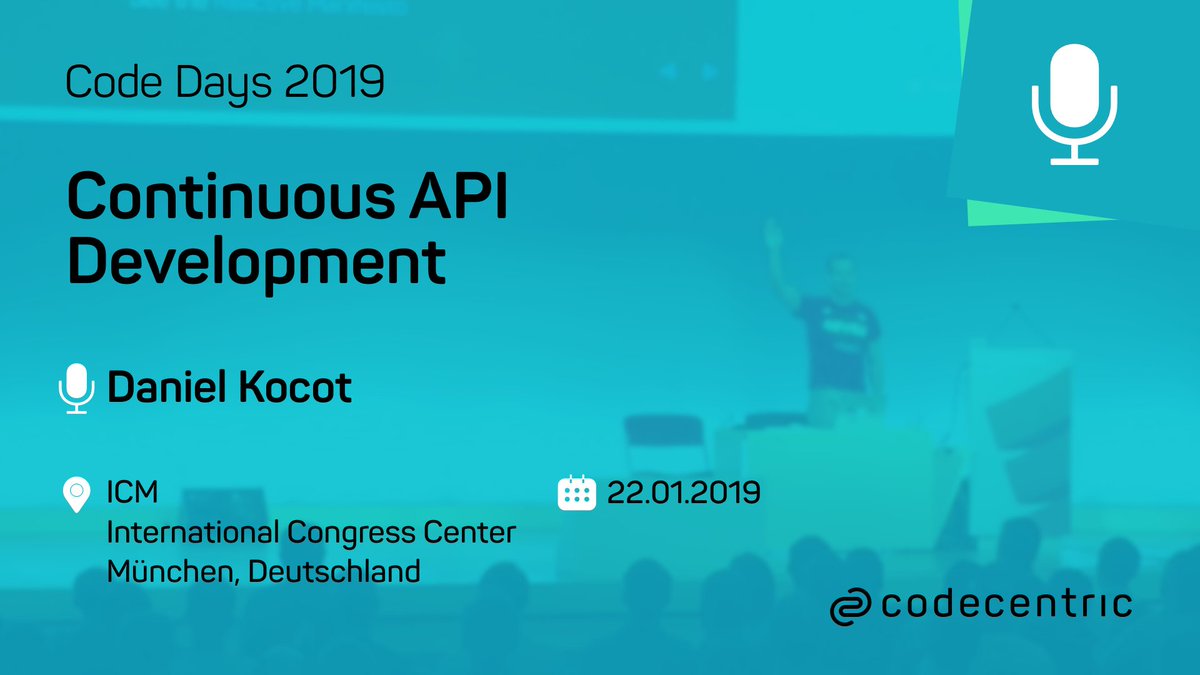 codecentric's tweet photo. Was steckt hinter Continuous API Development? @dk_1977 erklärt es euch auf den Code Days Ende Januar in München 👉 https://t.co/Lxyw23Tcnf #apidevelopment #openapi #codedays2019 #oop2019 https://t.co/WWkTU1V2Fu