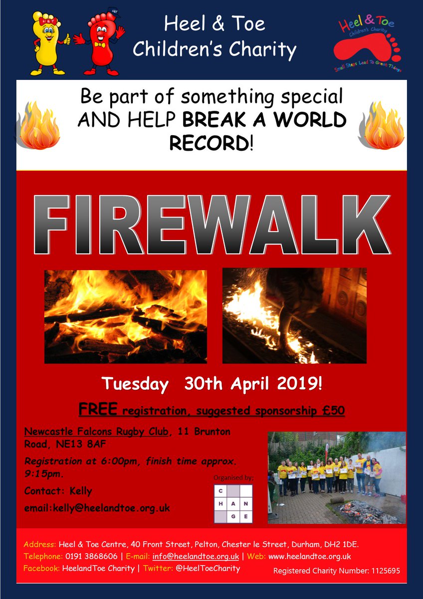 HeelToeCharity's tweet photo. Want to be part of a World Record?? Sign up now so we can break the @GWR Firewalk attempt with @Change_FR @UKFIREWALK #events #1pmlunch #NETweets #ThursdayThoughts https://t.co/iHgymbninC RT https://t.co/B870cvoOiJ