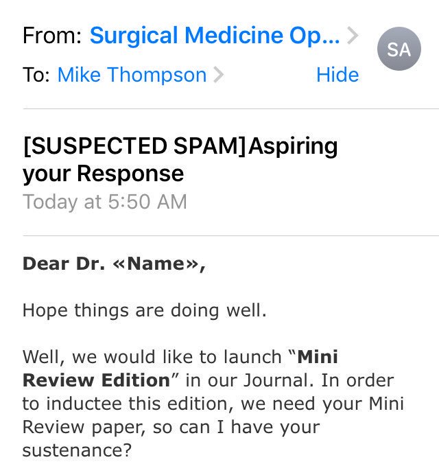 Predatory journal/conference emails are an irritant to any academic. But, when life hands you lemons, make lemonade! Share/screenshot the most bizarre or favorite predatory email you have received, and we can all laugh together (and then immediately mark them as spam).