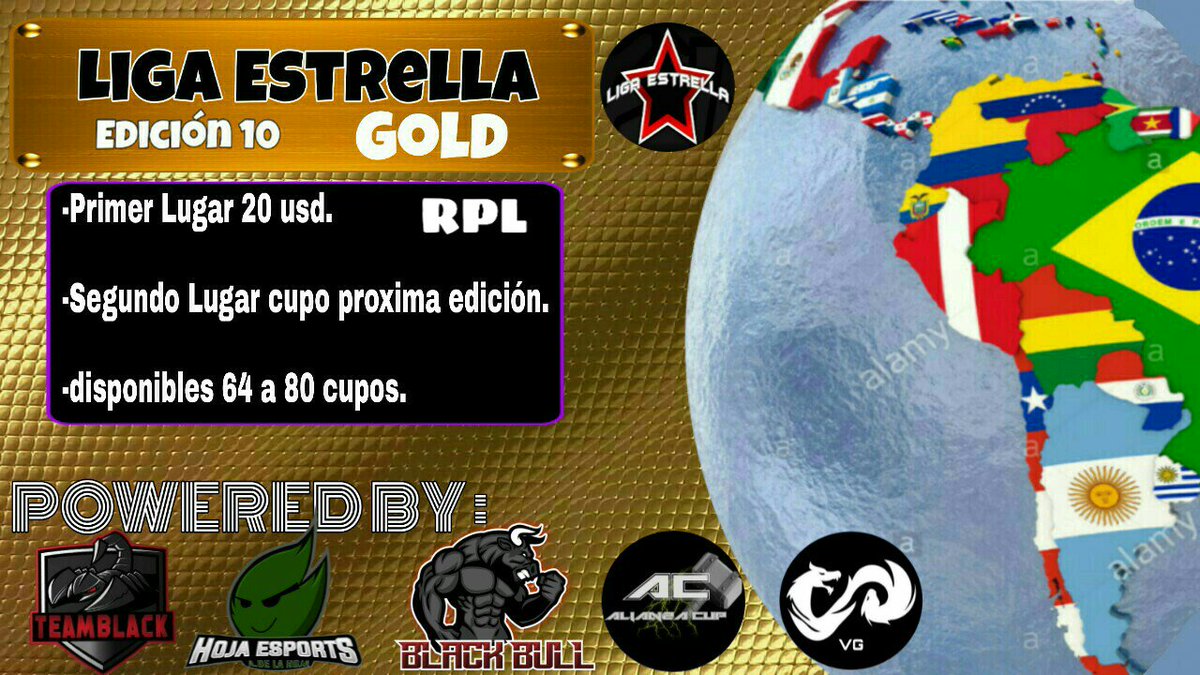 📌Se abren inscripciones📌
🔶Primer Lugar 20 usd.

🔷Requisitos 
-10Rt mencion @EstrellaLiga 
-Dar Rt y ❤ a este twit.
-mencionar 3 equipos.
🔷Seguir a:
@EstrellaLiga 
@VD_Gaming1
<a href="/AlianzaCup/">AlianzaCup</a>
<a href="/ADelaHoja1/">Hoja eSports™</a>
@TeamBlackBo
suscribete 
youtu.be/NvGVMAcZq_s
-Pruebas al MD📩