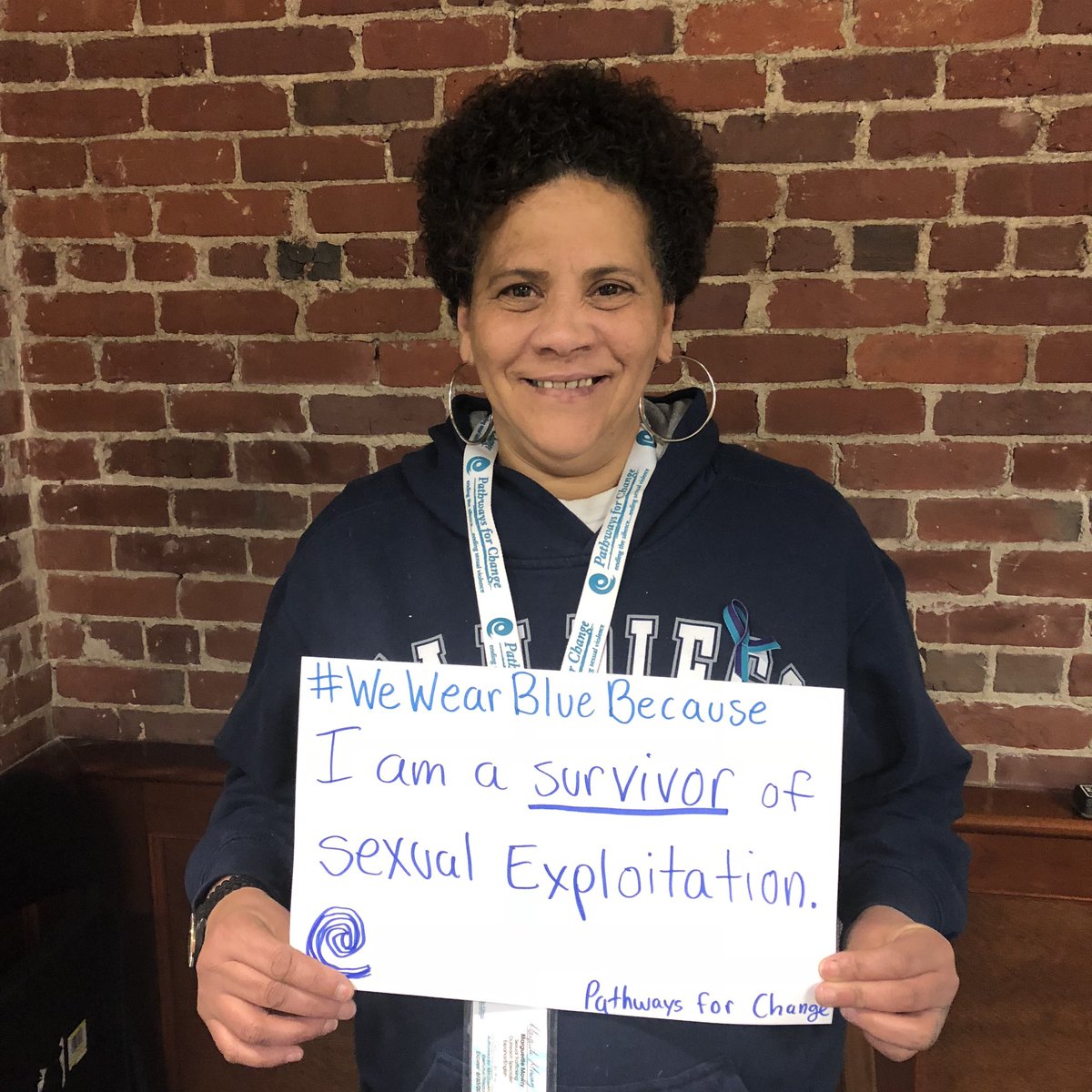 Pathways4Change's tweet photo. 💙 #WeWearBlueBecause “I am a survivor of sexual exploitation.” -Marguerite Mowry, Sexual Trafficking Exploitation Specialist/Counselor 
.
.
.
.
#humantrafficking #pathwaysforchange https://t.co/HsAfciKTpk
