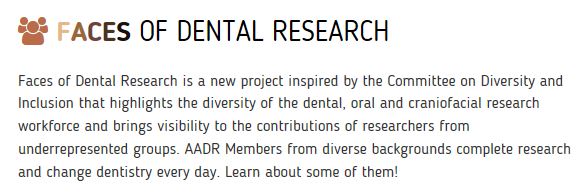 AADOCR's tweet photo. AADR is excited to announce the new AADR Diversity and Inclusion and Faces of Dental Research, a special project that highlights the diversity of AADR’s members! https://t.co/hIth5qSx7o https://t.co/waZozqhTUr