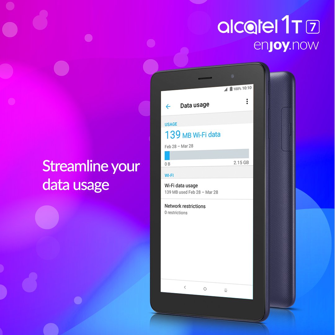 alcatel_india's tweet photo. Control your data and ensure optimal usage with the help of #Alcatel #1T7’s built-in Data Manager. The Data Manager comprehensively monitors app and data usage, thereby giving you the power to control & manage your monthly data limit easily.
Learn More👉https://t.co/ypOYFcY6vP https://t.co/GWHbZU3RU8