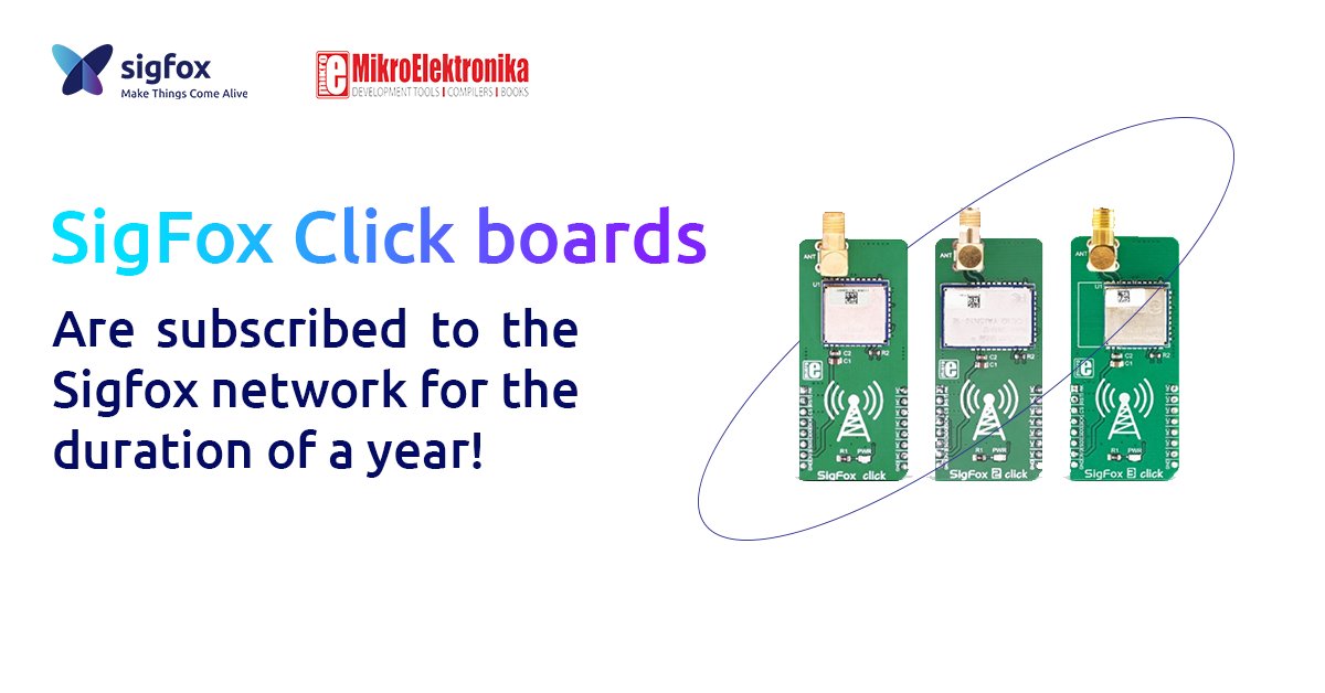 sigfox's tweet image. Hey #techies, this one is for you! From now on, all of #MikroElektronika&apos;s @SigFox modules will be subscribed to our network for a duration of one year ▶️ bit.ly/SigfoxClickboa… 👾 👩‍💻 👨‍💻