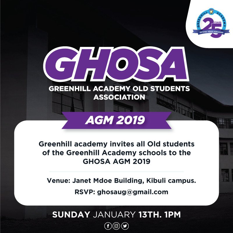 GreenhillUg's tweet photo. We have only got a few days left to our @GHOSAUG AGM. Contact that long lost friend and come along with them.
We can't wait to interact and connect with the entire Greenhill Academy family. #GHOSA #GHASpirit https://t.co/b7iFsut35w
