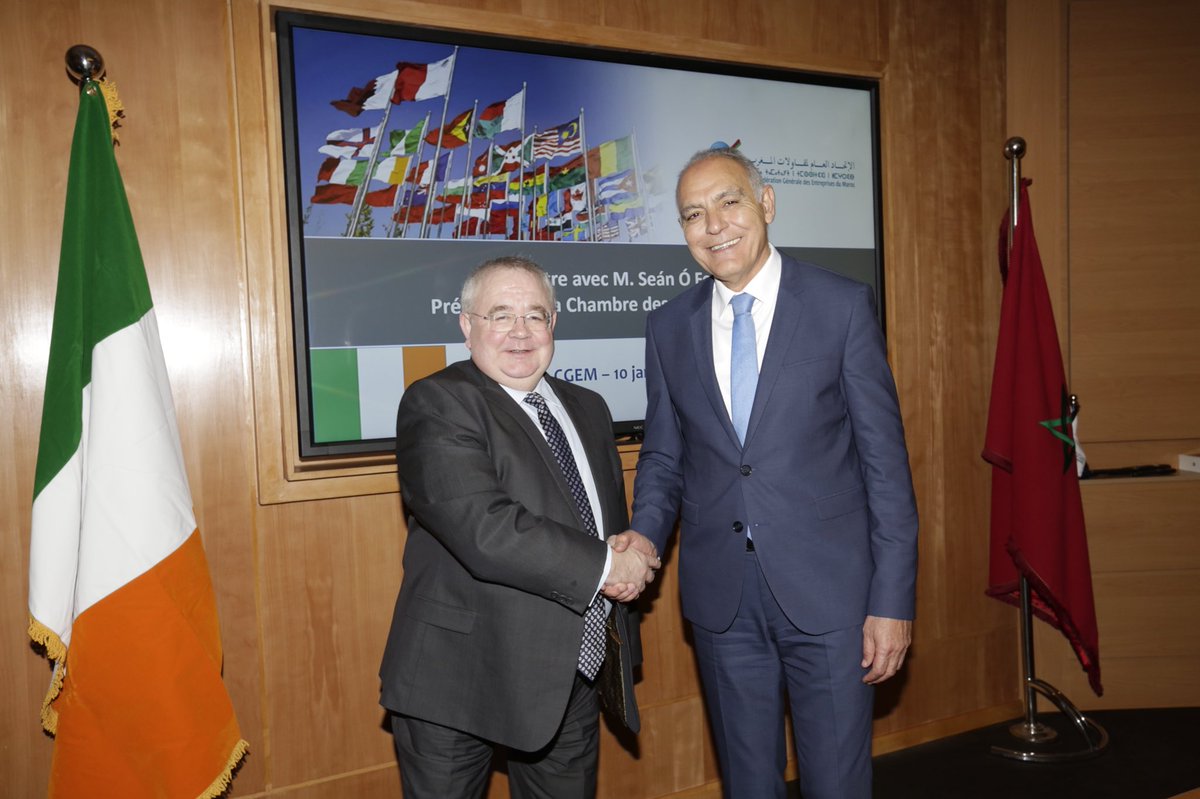 Salahmezouar's tweet photo. Ce matin avec le président de la Chambre des députés irlandaise, Seán Ó Fearghaíl. La @CGEM_MA déterminée à construire des chemins innovants pour développer les relations commerciales entre le Maroc et l’Irlande. https://t.co/M4T5IvU6mP