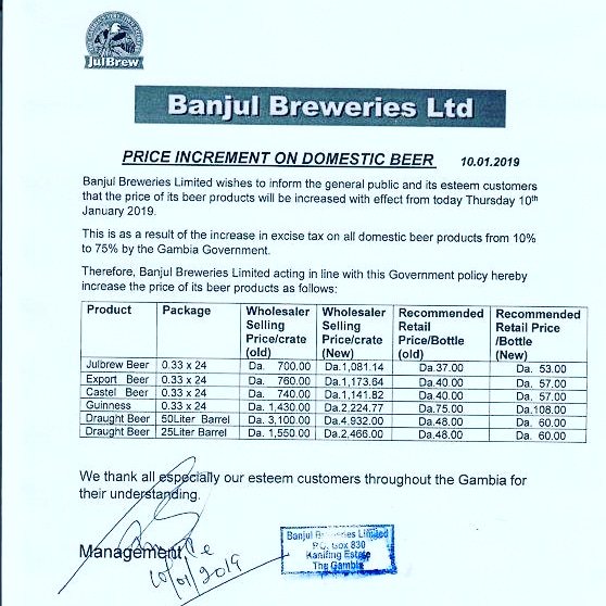 BanjulBreweries's tweet photo. This is a public notice from Banjul Breweries Ltd. https://t.co/GlEJyTFjoX