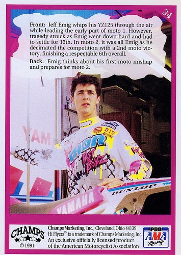 supercrossking's tweet photo. @emig47 's Hi Flyers card for the 91 and 92 seasons #ThursdayThoughts #ThrowbackThursdays #ThrowbackThursday #tft @ThorMXOfficial @YamahaMotorUSA @RideDunlop #wishIwasThisYoungAgain #jeffEmig #fro #froDaddy #yamaha #champs https://t.co/saaQJW0iLt