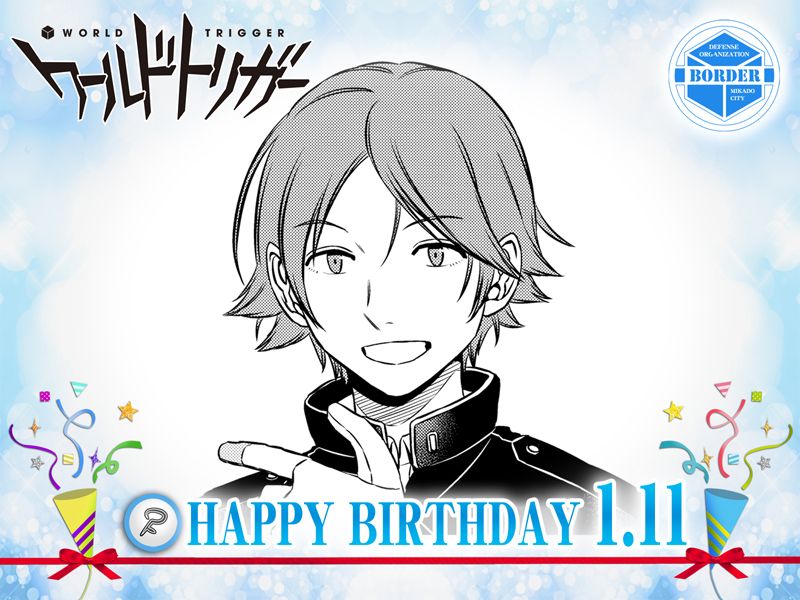 ワールドトリガー公式 1月11日は かぎ座 の18歳 王子一彰隊員の誕生日 整理整頓の行き届いた作戦室で 好きな紅茶と 誕生日ケーキでお祝い 今も仲良しな弓場隊の面々もパーティーに駆けつけてくれそう ワールドトリガー 王子隊員お誕生日