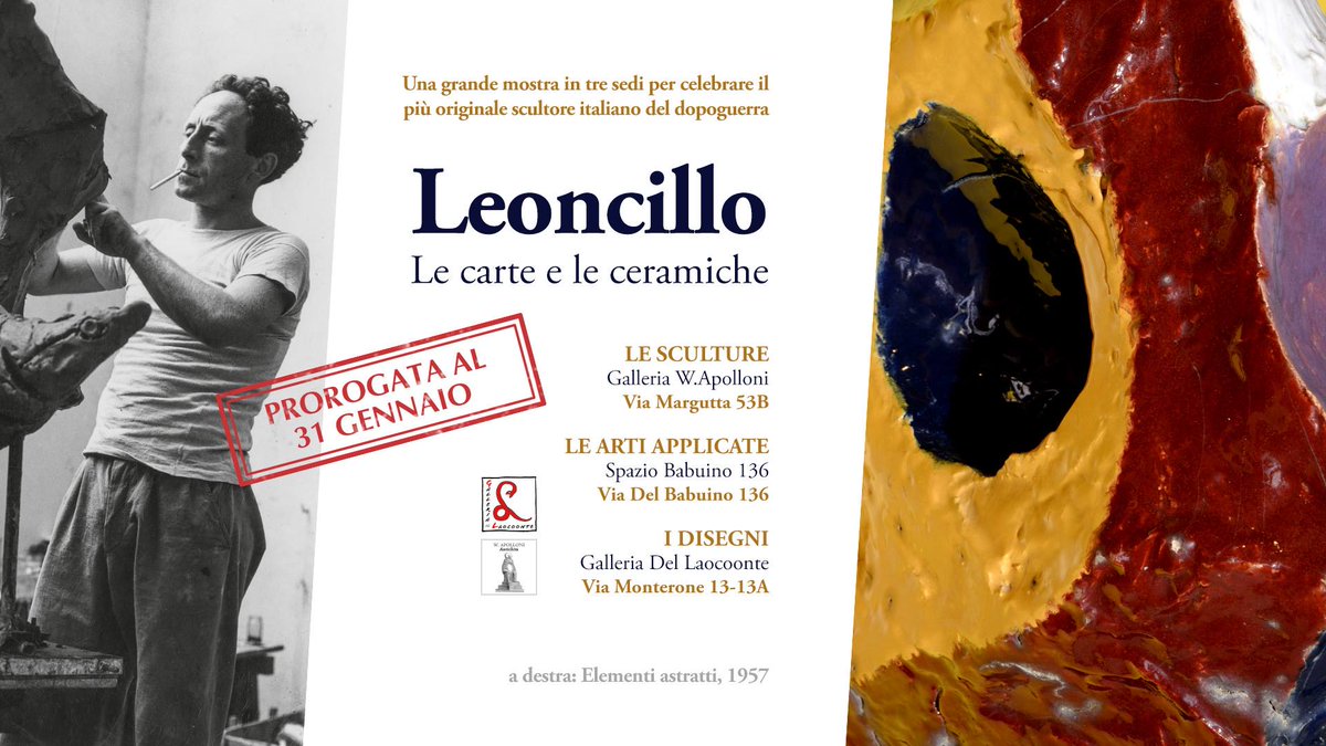 Leoncillo, le Carte e le Ceramiche
MOSTRA PROROGATA AL 31 GENNAIO!
Una grande mostra in tre sedi per celebrare #Leoncillo (1915-1968), il più originale #scultore italiano del dopoguerra. #arte #artemoderna #Roma