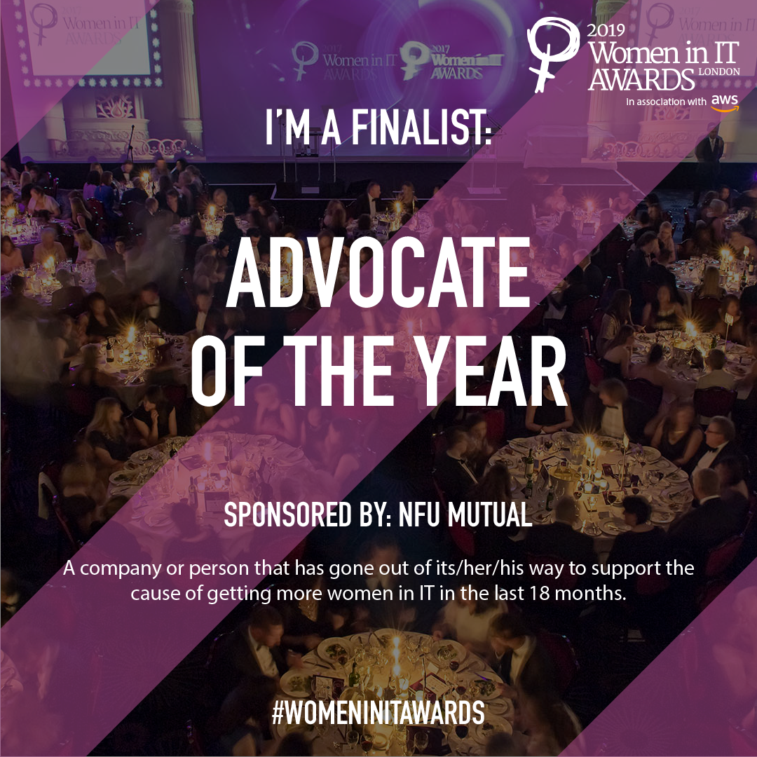 sallybogg's tweet photo. Honoured and humbled to have been shortlisted for the @womeninitawards in the category for Advocate of the Year 2019. Looking forward to celebrating in style at the awards dinner with @TheTechieGirls and @GoIvanti peeps #womenintech #WiT https://t.co/YB7ZwiYWUc