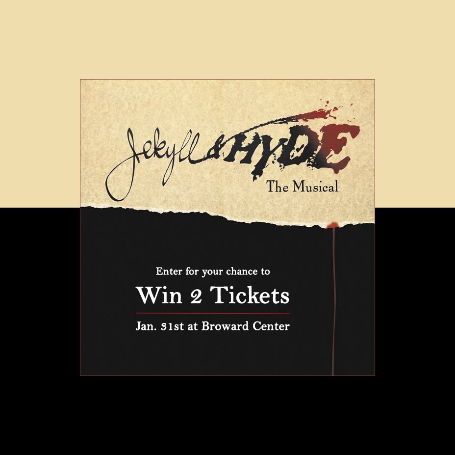 CultureForceUS's tweet photo. Enter for a chance to win 2 tickets to #JeckyllHyde at @browardcenter JAN 31st! Just Download our app [&amp;] create a free account with your email. https://t.co/N5WItaSJqx https://t.co/OBoVjyUKuD