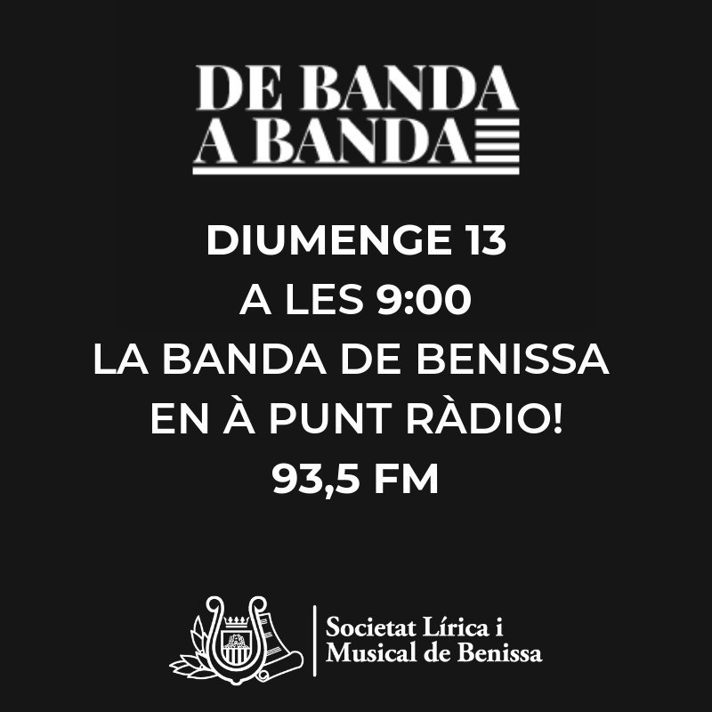 bandadebenissa's tweet photo. 📣📣Ja podem anunciar que aquest diumenge 13 a les 9h el programa de Banda a Banda en @apunt_media enceta temporada amb nosaltres🎊! 

Aquestos nadals ens van fer una sèrie d'entrevistes 🎤 per tal de conèixer millor la nostra banda i algunes de les persones que la conformen. https://t.co/NVLeNAoHi9