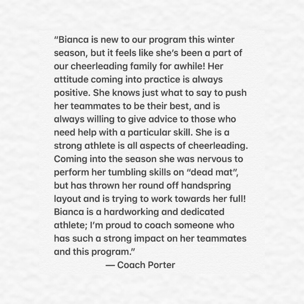AHSAdmiral_Al's tweet photo. Nominee for December Athlete of the Month: Bianca Cogoni - Varsity Cheerleading 🎀 https://t.co/UNUQnpBLAx