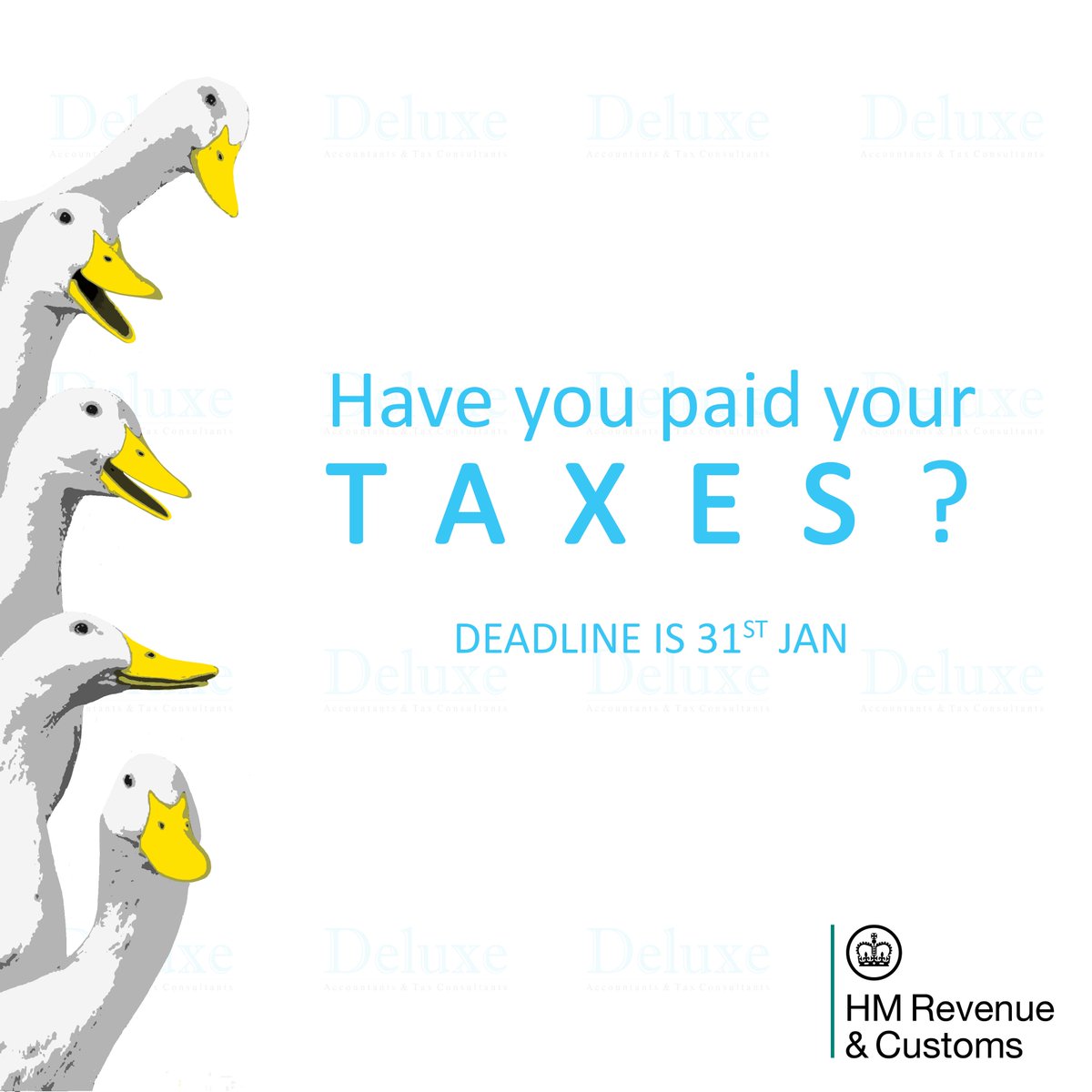 DeluxeAccounts's tweet photo. Deadline is approaching fast.
Have you got your tax return sorted?

📧📞If you need any help contact us on 0203 302 7337or just drop us a quick email on info@deluxeaccountants.co.uk

We are here to help you. https://t.co/4QcUTHI7vX
