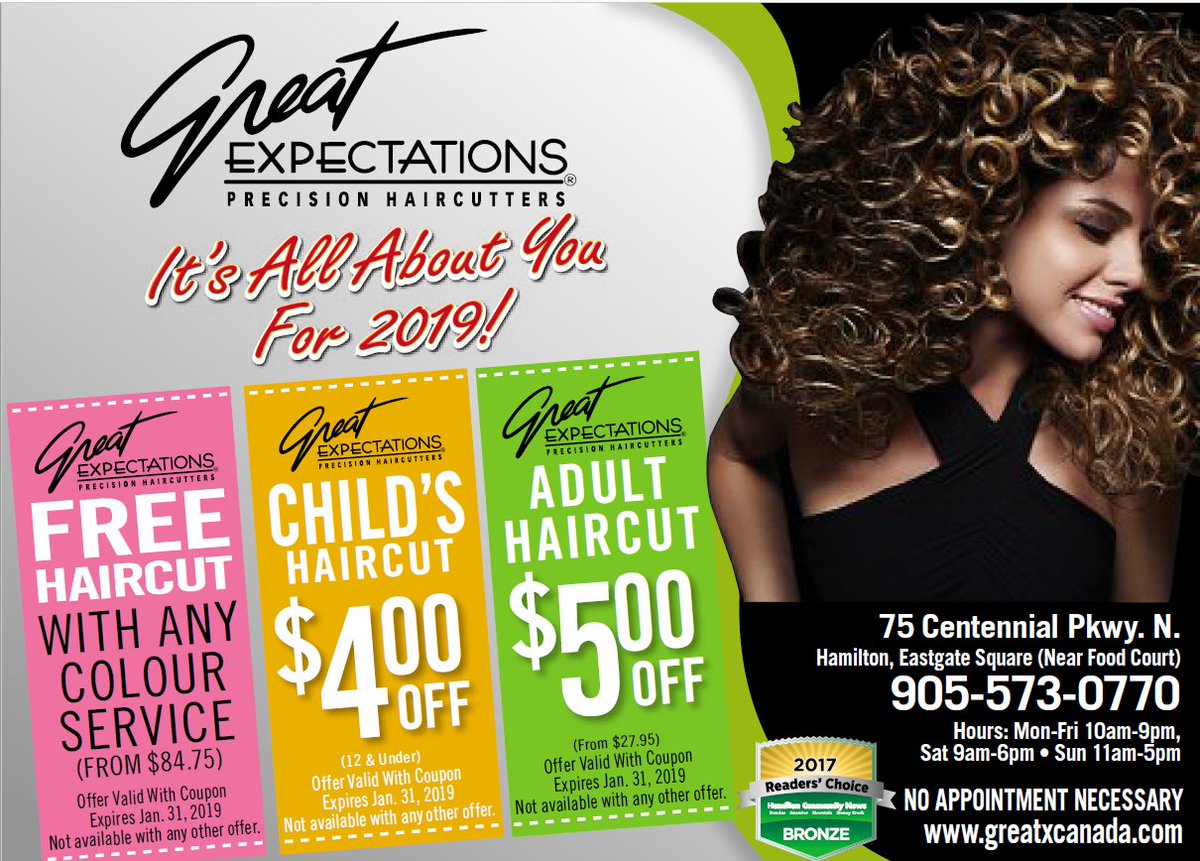 GreatXCanada's tweet photo. it's All About Your for 2019 with Fab Savings!
Free Haircut with any colour service (from $84.75)
Child's Haircut - $4.00 off
Adult Haircut - $5.00 off
all specials valid with coup @EastgateSquare #HamOnt #StoneyCreek https://t.co/cXWn2G9uKp
