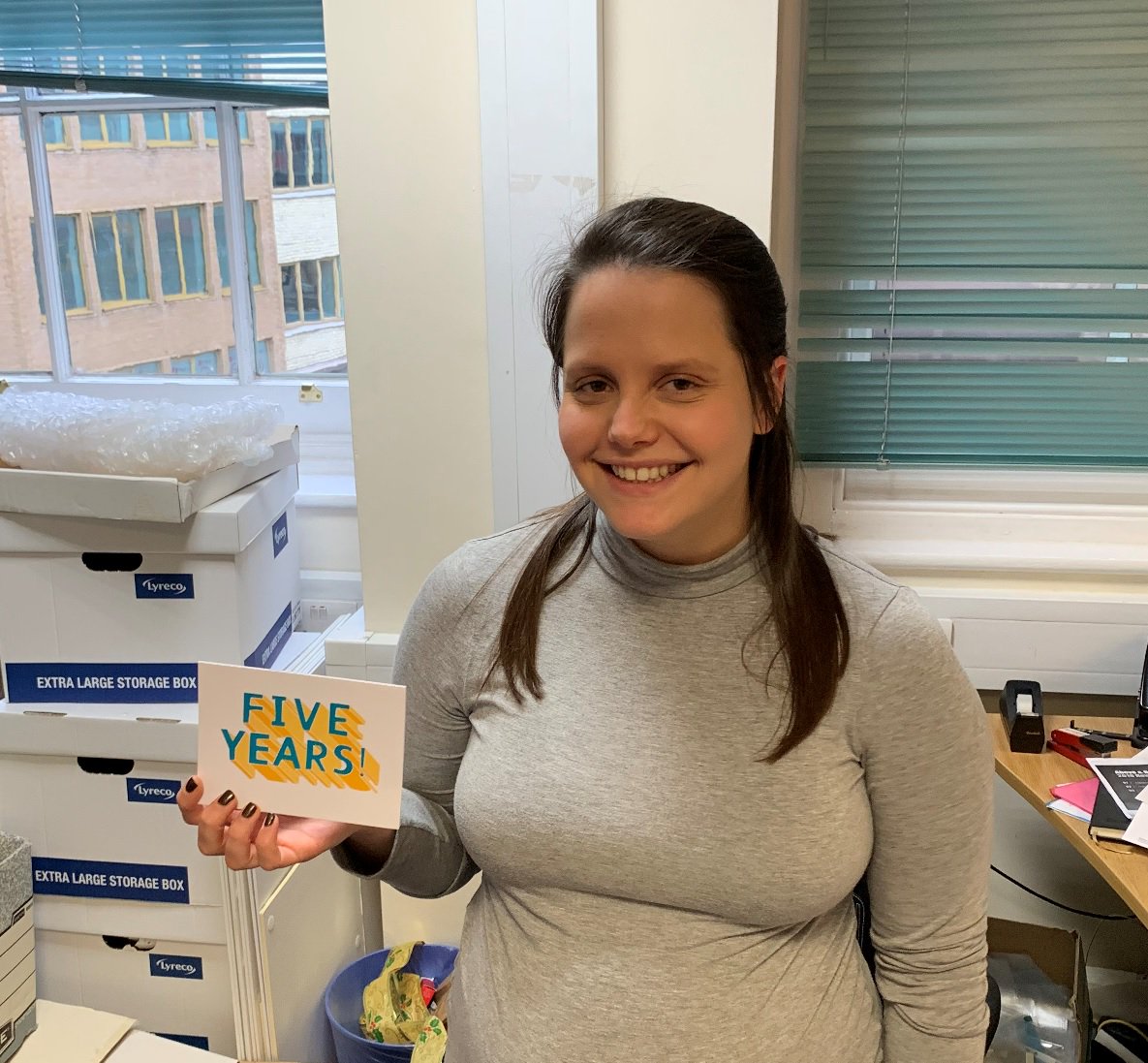 MeganT1224's tweet photo. After seeing so many of my colleagues recognized for long service every week, I finally got my 5 year card! 😊 
📸 @MeulemanDean https://t.co/0EX0ztIBHM