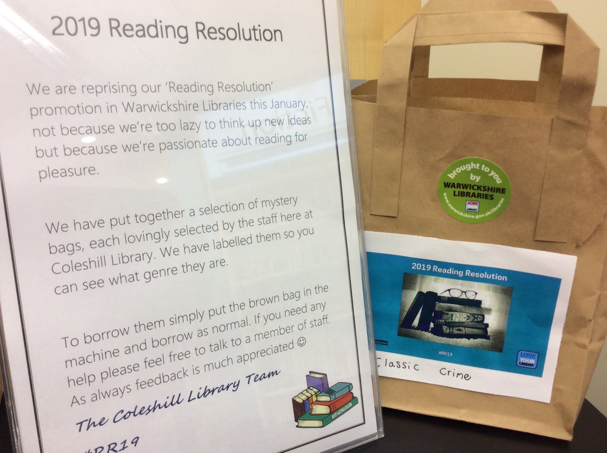 warkslibraries's tweet image. Pick up your bag of surprises to read at Coleshill Library, you keep the bag just bring back the books, then take out some more! #RR19 #ReadingResolution