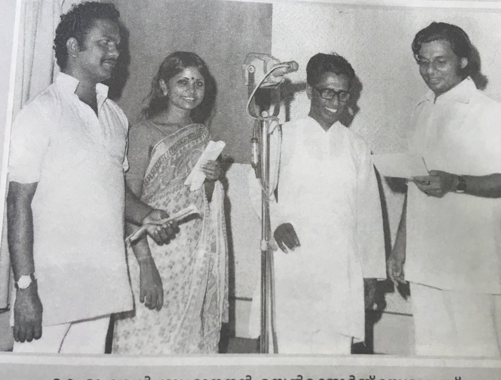 K. Raghavan, Brahmanandan, and Selma George (wife of K. G. George) with him...