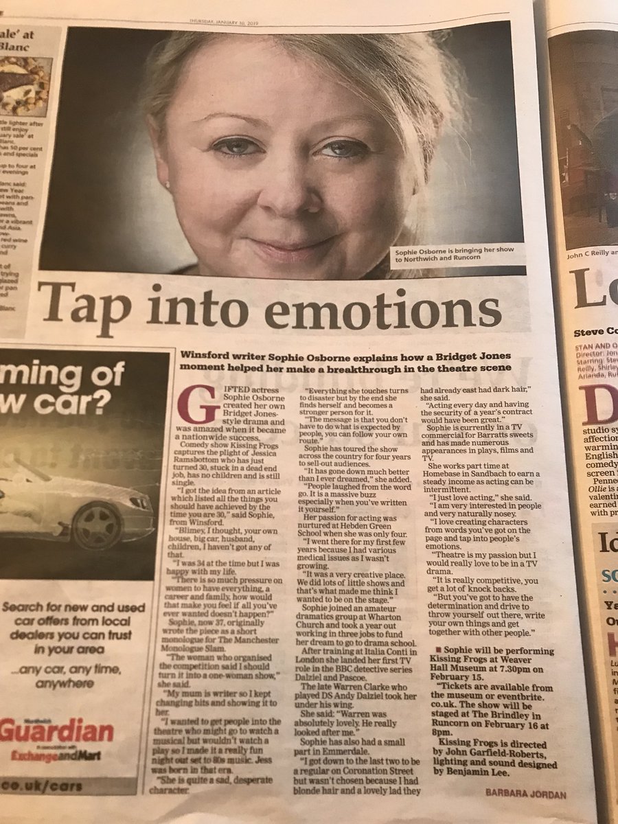 KissingFrogs_'s tweet photo. Interview in the local paper is out today! Big thanks to Barbara at @NorthwichNews 😘🐸 Tickets still available for Weaver Hall, #northwich @cwacmuseums (15th Feb) https://t.co/kbY0BIzCOg and @TheBrindley #runcorn (16th Feb) https://t.co/VTOh2EFXFn https://t.co/dFqCmlDvU6