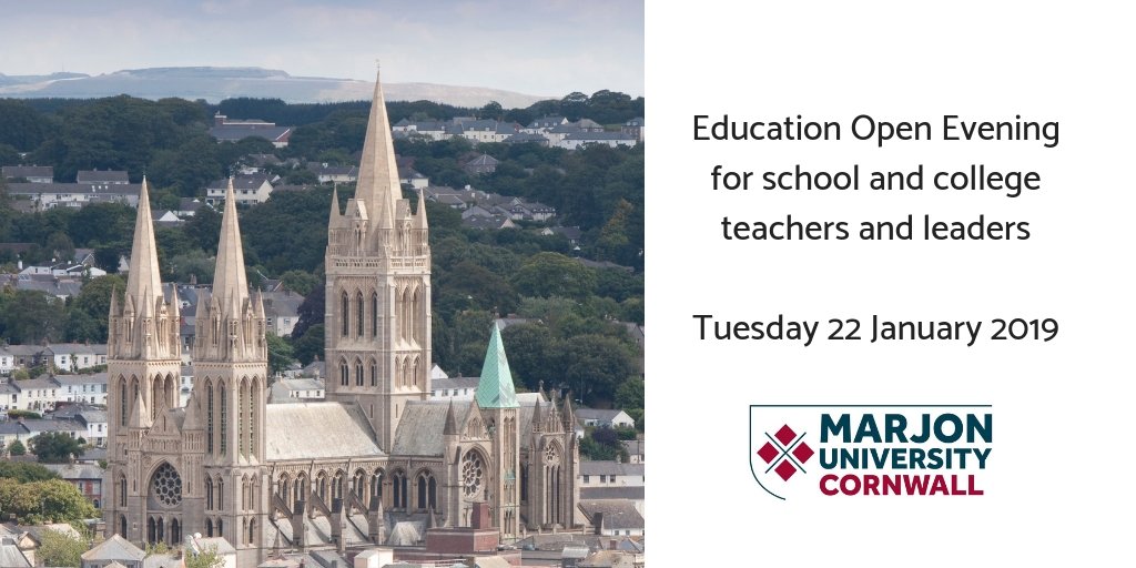 marjonuni's tweet photo. Did you know Marjon offers MA Education courses to qualified teachers and education leaders in #Cornwall? 

Find out more at Education Open Evening from 4.30 to 7pm on Tuesday 22 January 2019 at the Old Cathedral School in #Truro (at @TruroCathedral).

https://t.co/E4XpdK6OiW https://t.co/yzSmkul1y4
