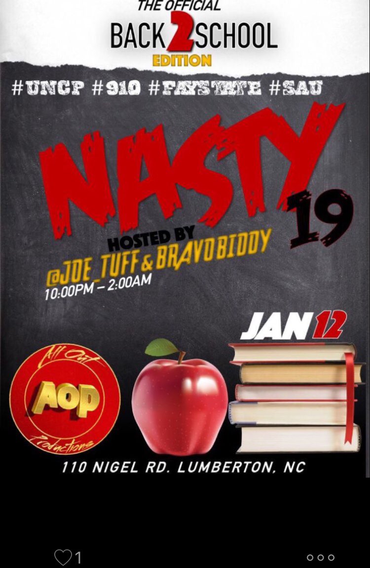 LakindraM's tweet photo. 🚨910 NASTY 19 on January 12th🚨
PineCrest Country Club
Tickets: https://t.co/QTT05vQFdS
#AOP #Uncp #fsu #faystate #AllOutProductions #coker #SAU #methodistU #uncc #uncg #rcc
Hosted by @joe_tuff @bravobiddy @tujoe_tuff
#uncp18 #uncp19 #uncp20 #uncp21 #pembroke #sau https://t.co/K0GXVIxi10