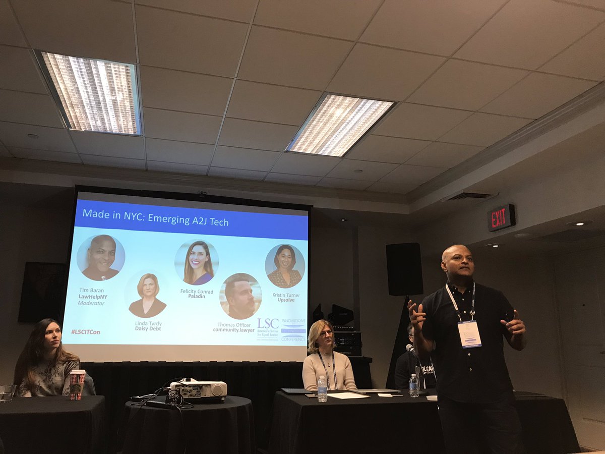 Rodrigo4People's tweet image. The inimitable @tim_baran (@probono) discussing emerging #AccesstoJustice tech in NYC with @upsolvebk @JoinPaladin @latvrdy and @LawyerCommunity #LSCITCon #LegalTech #A2J