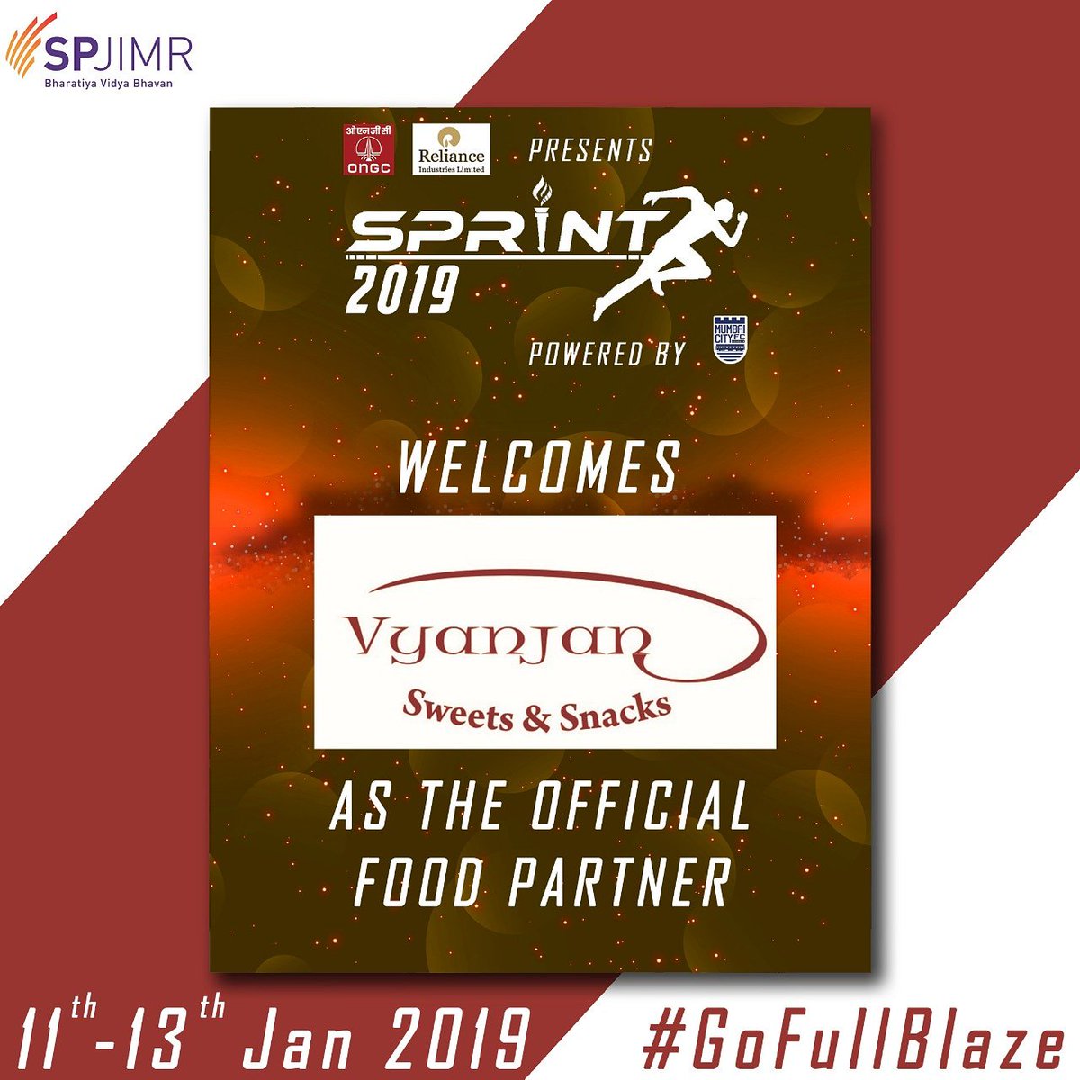 SPrint_SPJIMR's tweet photo. Satiate your taste buds with our official food partner #vyanjansweetsandsnacks ! They are ready to #GoFullBlaze! Are you?
#IamSpjimr #Vyanjan #Sprint19 https://t.co/p8kIWZFNOp