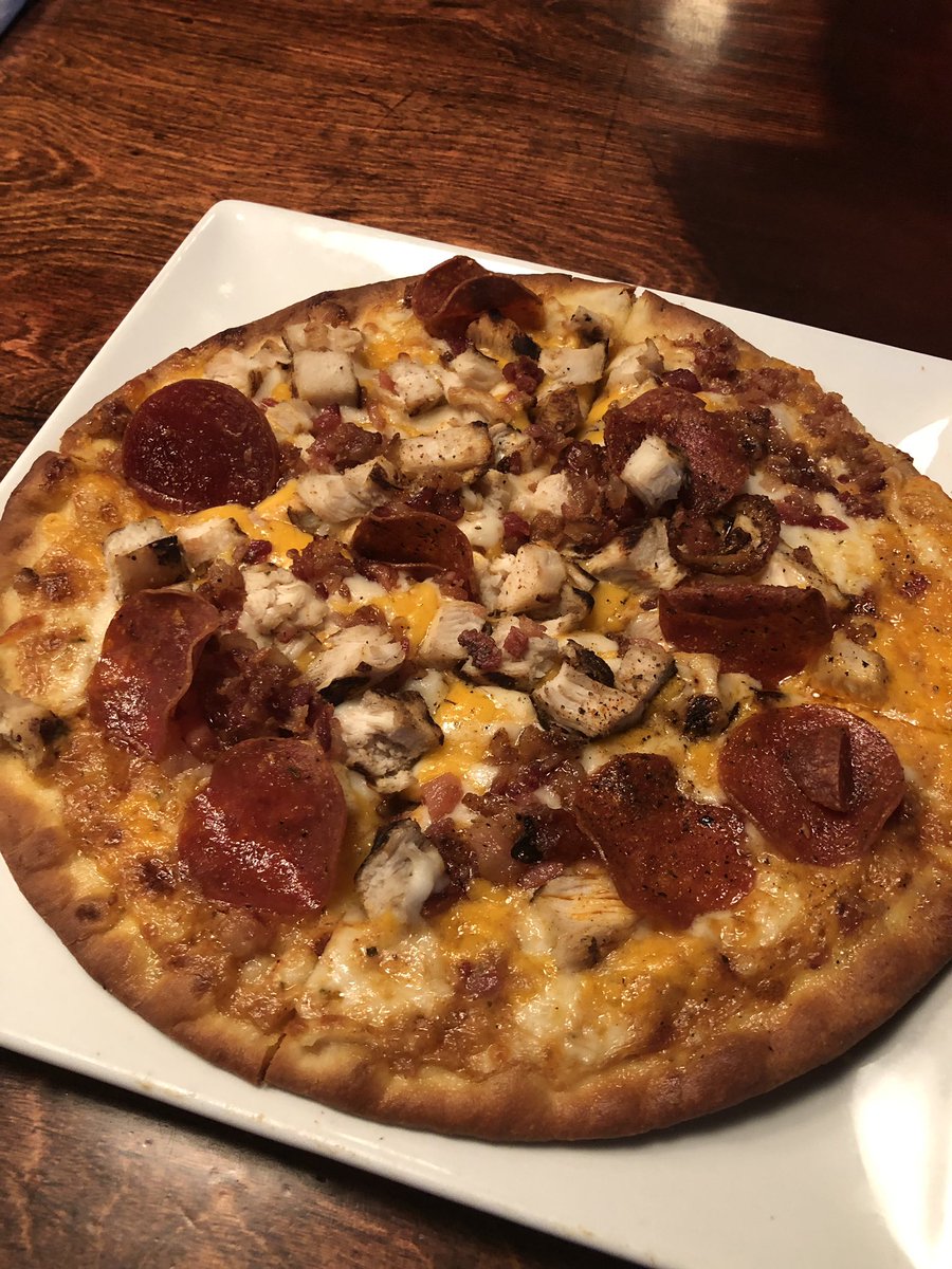 Three meat three cheese pizza with Chipotle sauce did not disappoint!!  Good stuff <a href="/barleycornsky/">Barleycorn's</a> lunch special!