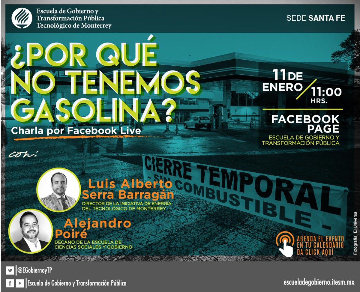 EGobiernoyTP's tweet photo. "¿Por qué no tenemos gasolina?" Analicémoslo con @AlejandroPoire y @luisserra23 en una charla que no te puedes perder.

Te esperamos en línea por Facebook Live https://t.co/TUhI2fso7G este viernes 11 de enero a las 11:00 horas. 

Agéndalo desde aquí: 👇🏼 
https://t.co/go4A2LCacu https://t.co/sR4Q1EolGI