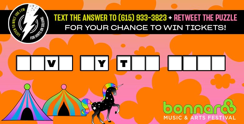 Lightning100's tweet photo. Well at least we're giving you more clues on air. Don't yell at me, I just do what I'm told. Tune in to #RooRadio on 100.1 FM or https://t.co/xaK6CHxYoa! @Bonnaroo https://t.co/V7iGDgmIKS