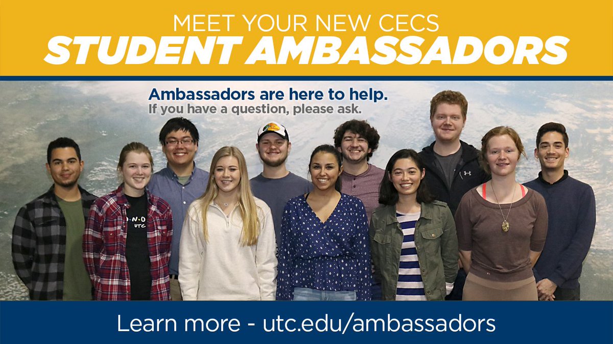 utc_cecs's tweet photo. Meet your new CECS Student Ambassadors! Student ambassadors are here to help, so if you have a question, they can help you find the answers. To learn more about our student ambassadors, please go to https://t.co/r9KMTlIA8p https://t.co/paOYs4p6vg