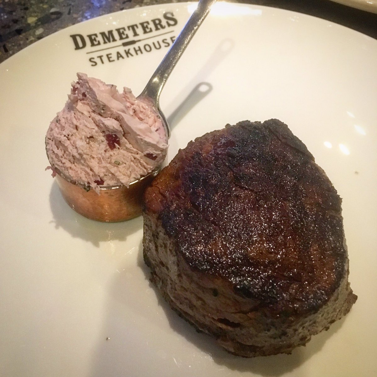 Perfection with a side of even more perfection: the 11oz. filet mignon with bordelaise butter. demeterssteakhouse.com