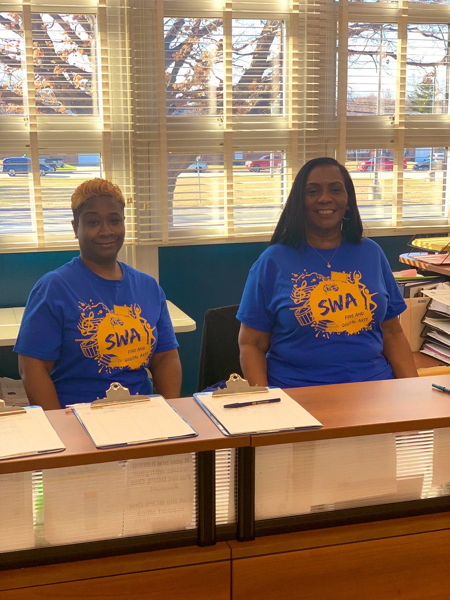 Our incredible @SwaMagnet administrative staff debuting our new Fine & Digital Arts t-shirts! #TeamBCPS #WeWearBlue โ at South West Academy